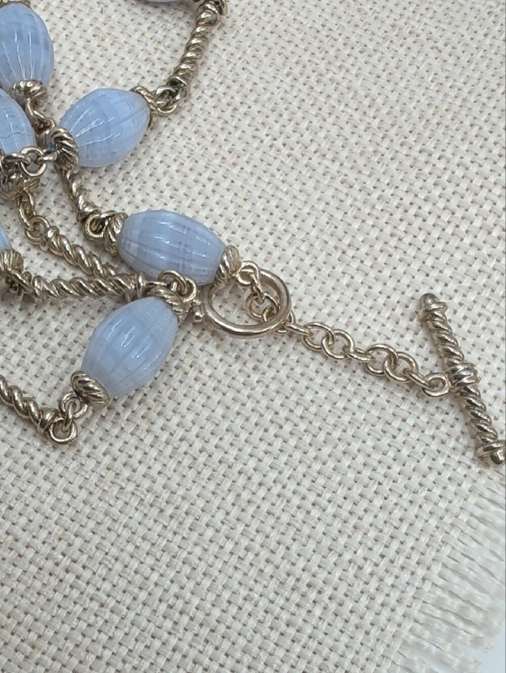 Vintage Whitney Kelly 925 Sterling Silver Blue Lace Agate Toggle Necklace 32" - Picture 12 of 16